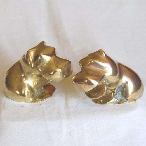 2 Heavy Solid Brass Hippos - Great for paper weights - Height 55mm