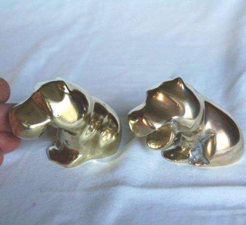 2 Heavy Solid Brass Hippos - Great for paper weights - Height 55mm