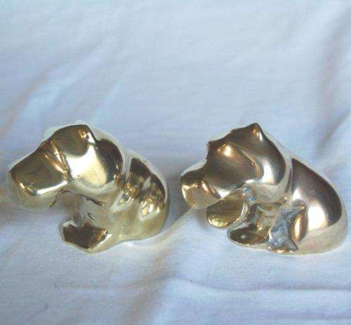 2 Heavy Solid Brass Hippos - Great for paper weights - Height 55mm