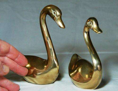 2 Quality Brass Swans - Tallest 145mm