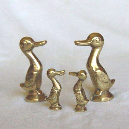 Family of 4 Solid Brass Ducks - Tallest 70mm