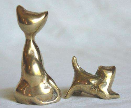 Solid Brass Cat & Kitten - Cat is 70mm