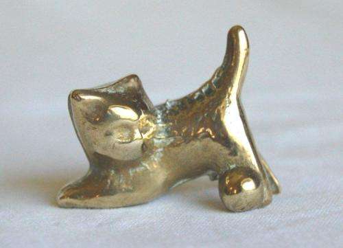 Solid Brass Cat & Kitten - Cat is 70mm