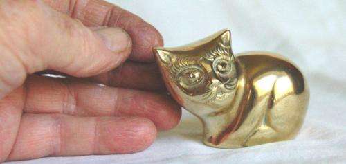 Sweet Little Curled Up Brass Cat - Height 50mm