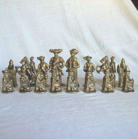 Solid Brass Ornamental Chess Pieces (16 pieces) - Weight 1.3 kg's - Tallest piece is 85mm