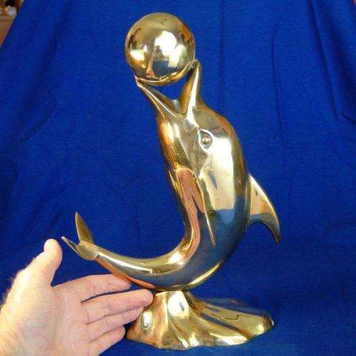Large Vintage Brass Dolphin Statue - Height 335mm - See decription for details.