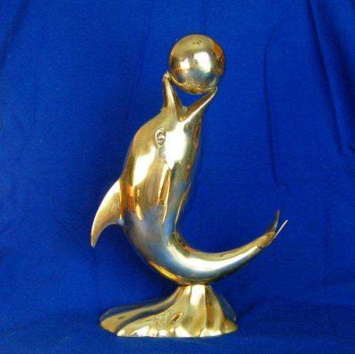 Large Vintage Brass Dolphin Statue - Height 335mm - See decription for details.