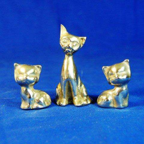 Solid Brass Cat & 2 Kittens - Tallest 70mm - Sold as one lot.