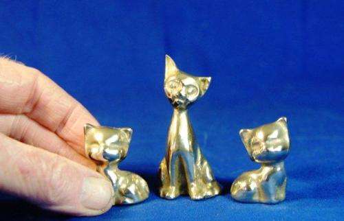 Solid Brass Cat & 2 Kittens - Tallest 70mm - Sold as one lot.