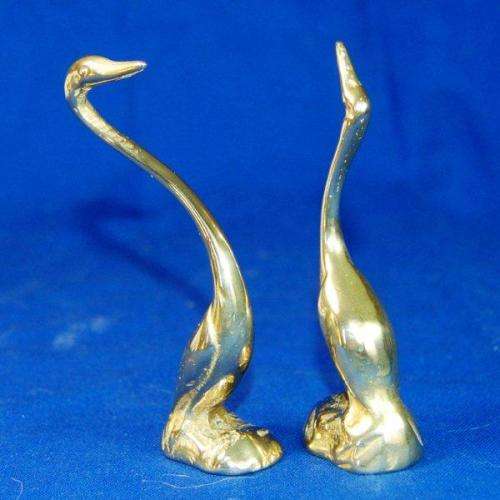 Pair of Solid Brass Egrets - Tallest 100mm