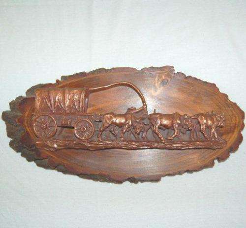 Copper Ox Wagon On Wood - Signed by John Louw in 1976 - Length 360mm Height 170mm