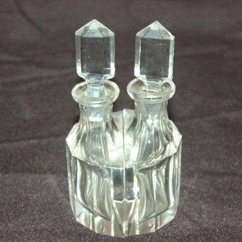 Pair of Vintage Nesting Glass Condiment Bottles (OilVinigar) Height 130mm