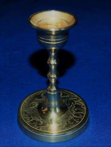 Pair of Small Quality Brass Etched Candle Sticks - Height 90mm