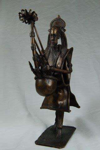 West African Bronzes - Seperewa Player & Burkina Faso Water Carrier - See description. Sold as 1 lot