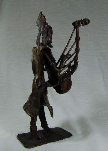 West African Bronzes - Seperewa Player & Burkina Faso Water Carrier - See description. Sold as 1 lot