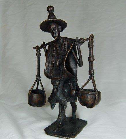 West African Bronzes - Seperewa Player & Burkina Faso Water Carrier - See description. Sold as 1 lot