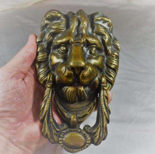 Large Heavy Vintage Cast Brass Lion Door Knocker - Height 185mm Width 110mm - Weight 929 Grams