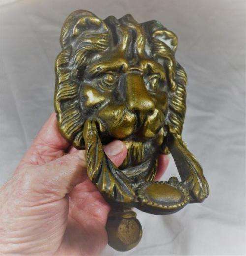 Large Heavy Vintage Cast Brass Lion Door Knocker - Height 185mm Width 110mm - Weight 929 Grams