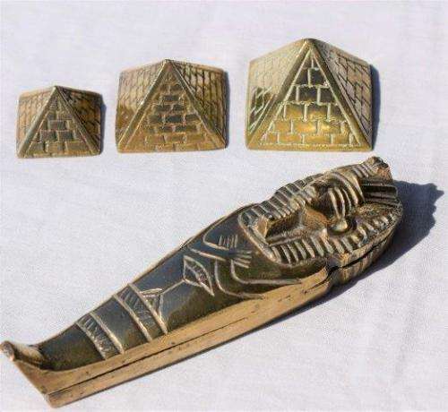 Quality Miniature Brass Sarcophagus and the 3 Pyramids of Giza. Sold as 1 lot . See Pictures