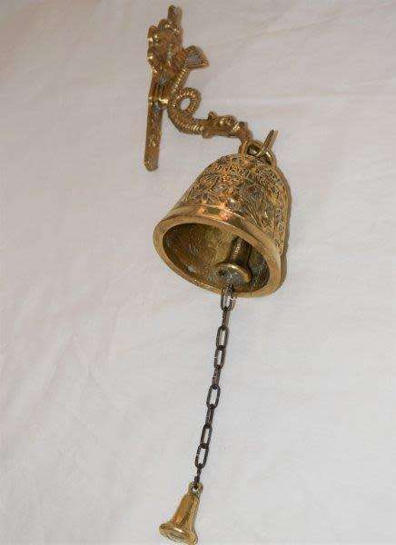 Vintage Brass Sanctuary Bell with Adam and Eve Serpent Hook. See description for details