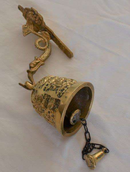 Vintage Brass Sanctuary Bell with Adam and Eve Serpent Hook. See description for details