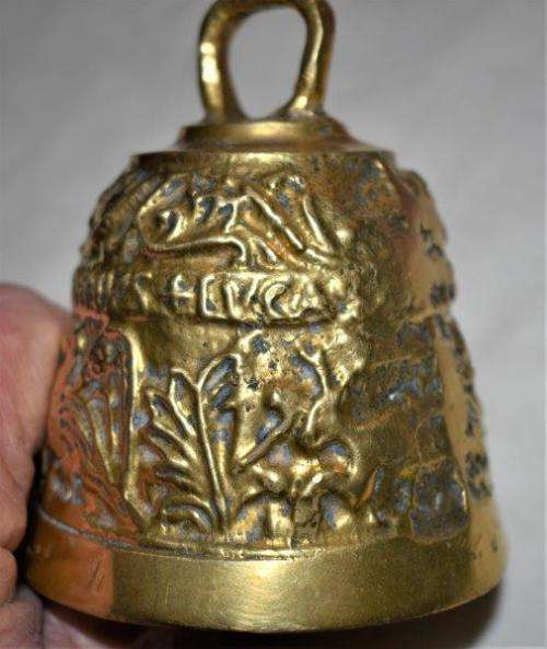 Vintage Brass Sanctuary Bell with Adam and Eve Serpent Hook. See description for details