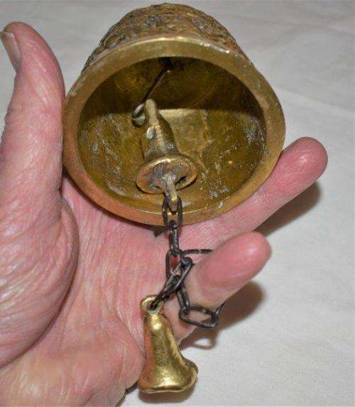 Vintage Brass Sanctuary Bell with Adam and Eve Serpent Hook. See description for details