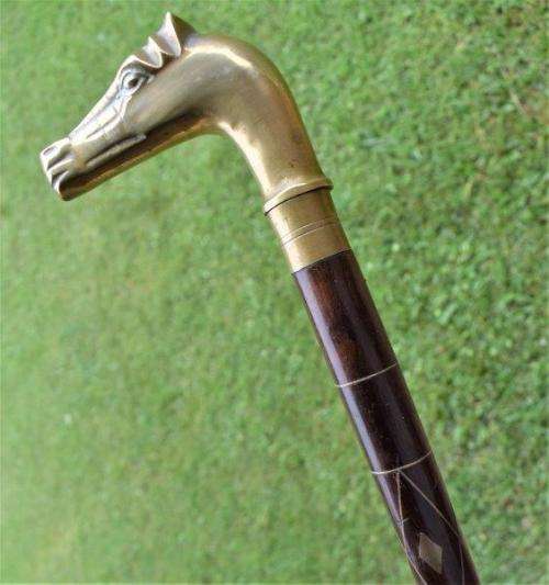 Stunning Brass Handled Walking Stick With Brass Inlay - See all pictures - Length 930mm