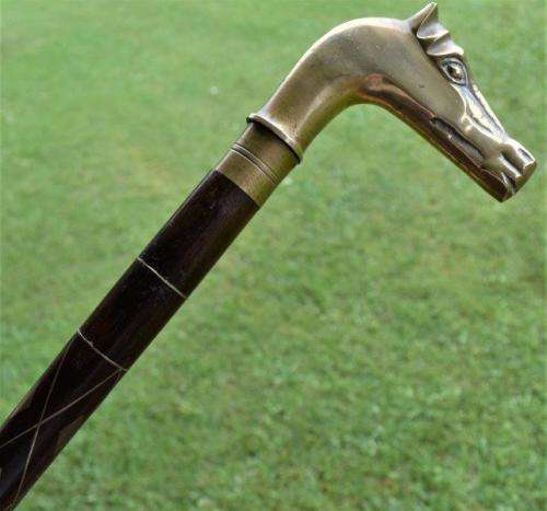 Stunning Brass Handled Walking Stick With Brass Inlay - See all pictures - Length 930mm