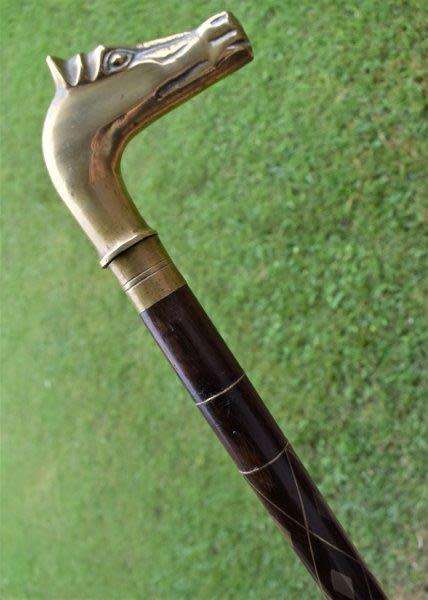 Stunning Brass Handled Walking Stick With Brass Inlay - See all pictures - Length 930mm
