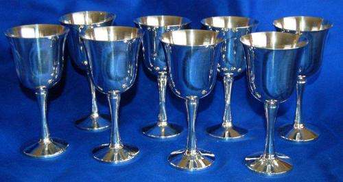 Beautiful Set of Eight Silver Plated Wine Goblets - EM*ESS