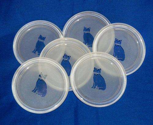 Luminarc Glass Coasters - Sandblasted with a cat motif.