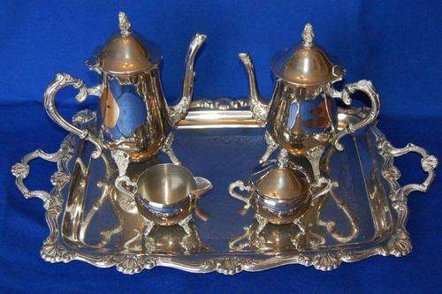 Silver Plated -Elegant Tea / Coffee Set on a Wonderful Large Butlers Tray - All in good condition.