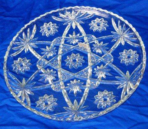 Large Early American  " Prescut  Crystal "  Glass Platter - 350mm Diameter and 30mm deep
