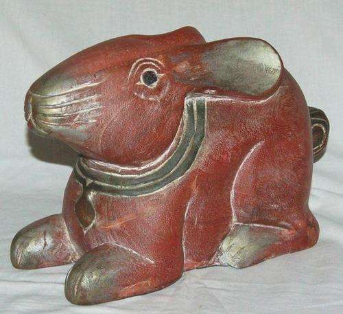 Vintage Hand Carved Wooden Bunny Door Stop - Height 200mm and Weight 2,7 Kg