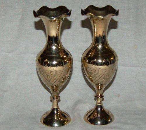 Pair of Quality Brass Vases - Height 200mm