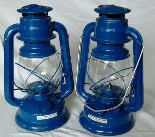 Pair of Blue Paraffin Lanterns - Height 285mm