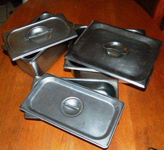 3 Assorted Stainless Steel Servers / Baking Pans with Lids. - Details below