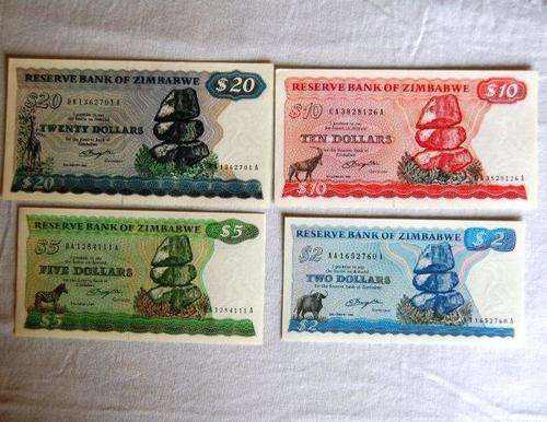 Set of Reserve Bank of Zimbabwe Notes - All 1980 - Uncirculated. Details Below.