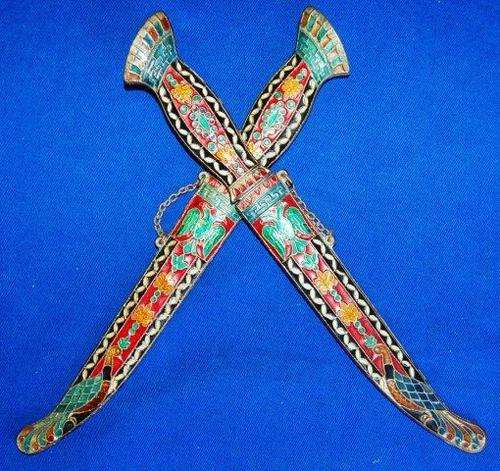 Rare Pair of Enamel & Brass - Russian/Byzantine Empire - Daggers/Letter Openers