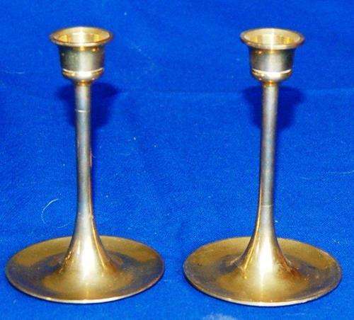 Pair of Brass Candle Holders - Height 120mm