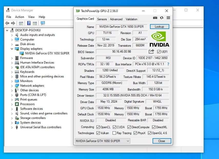 MSI Geforce GTX 1650 SUPER GAMING X
