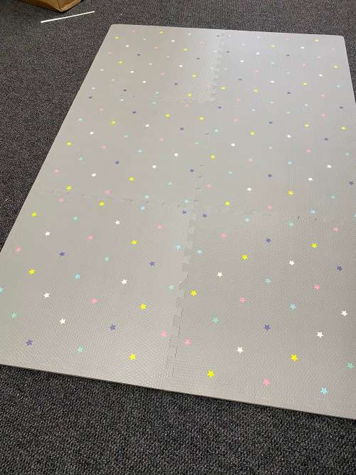 EVA Foam Baby Playmat - Light Grey with Colourful Stars - FACTORY STOCK