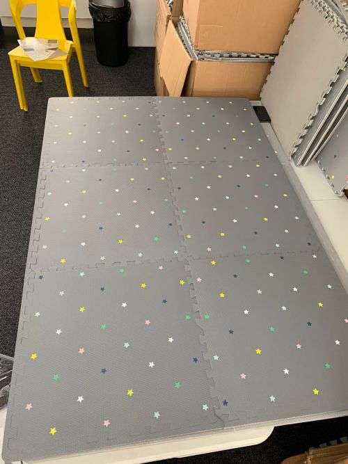 EVA Foam Baby Playmat - Light Grey with Colourful Stars - FACTORY STOCK