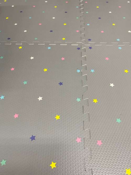 EVA Foam Baby Playmat - Light Grey with Colourful Stars - FACTORY STOCK