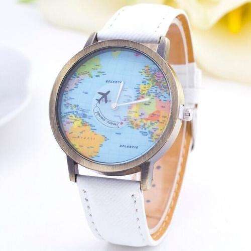 Lady's World Map Pattern Watch (Blue strap)