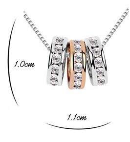 Austrian Crystal 3 Circle Gold Pendant Necklace