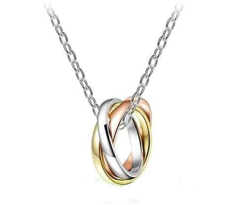 White Rose Yellow Gold Plated 3 Circle Pendant Necklace Rings