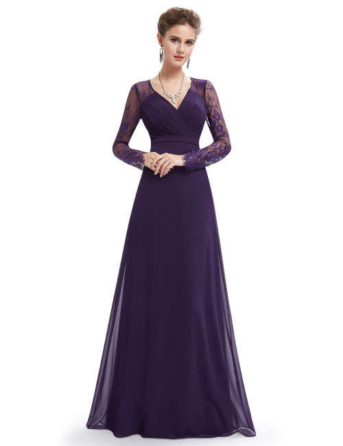 Elegant V-neck Long Sleeve Evening Party Dress
