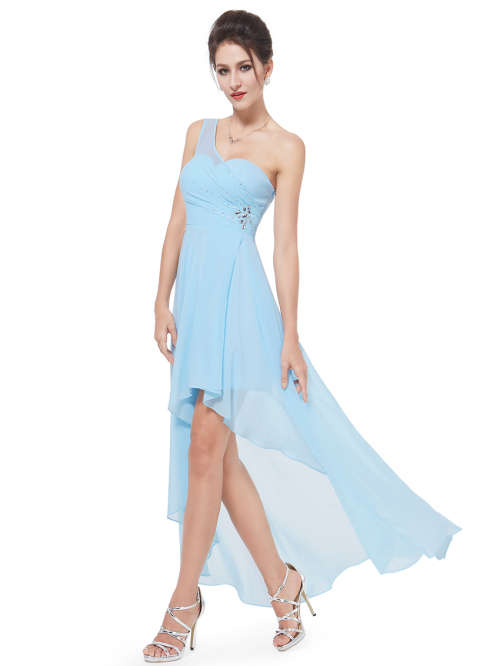 One Shoulder Rhinestones Chiffon Hi-low Party Dress